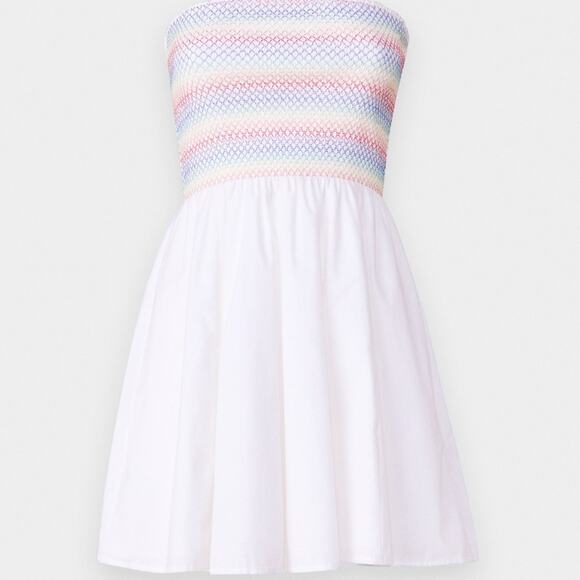 NEW ABERCROMBIE FITCH White Rainbow Strapless Straps Tube Tank Top Mini Dress M - Picture 7 of 10